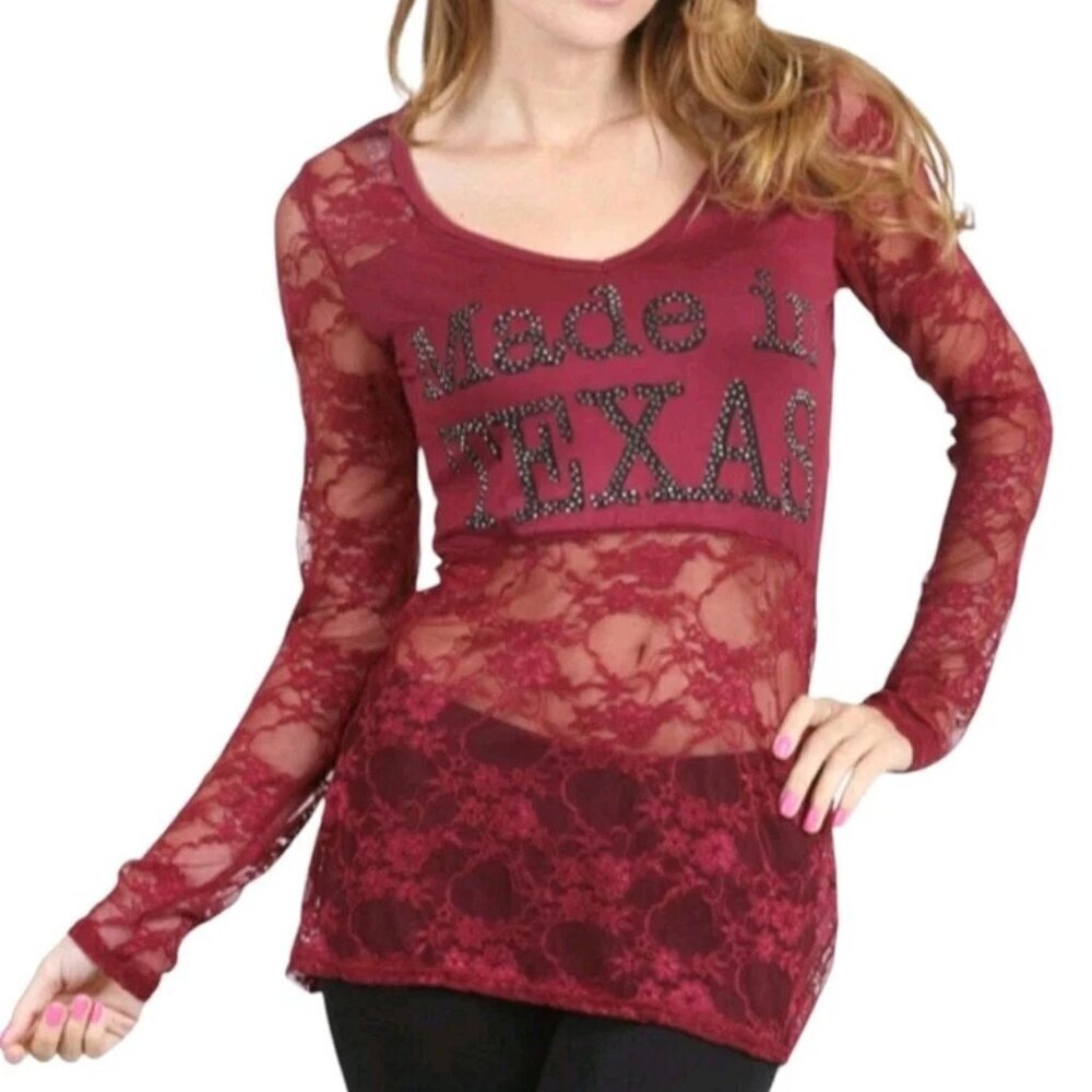 Lacey L/S fitted See Thru T-shirt Tee Top Layering Top Gothic Core Y2K Mesh NWOT